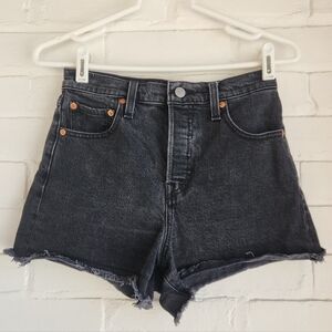 Levis Ribcage Jean Shorts Black Denim  Raw Hem Cut Offs Button Fly 27